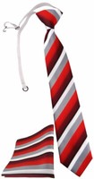 Tigertie Kinderkrawatte + Einstecktuch In Rot Weinrot Grau Weiss Gestreift