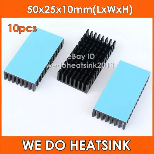 10pcs 50x25x10mm Heatsink Aluminum Black Anodize w/ Pad For LM2596/LM2577/LM2587