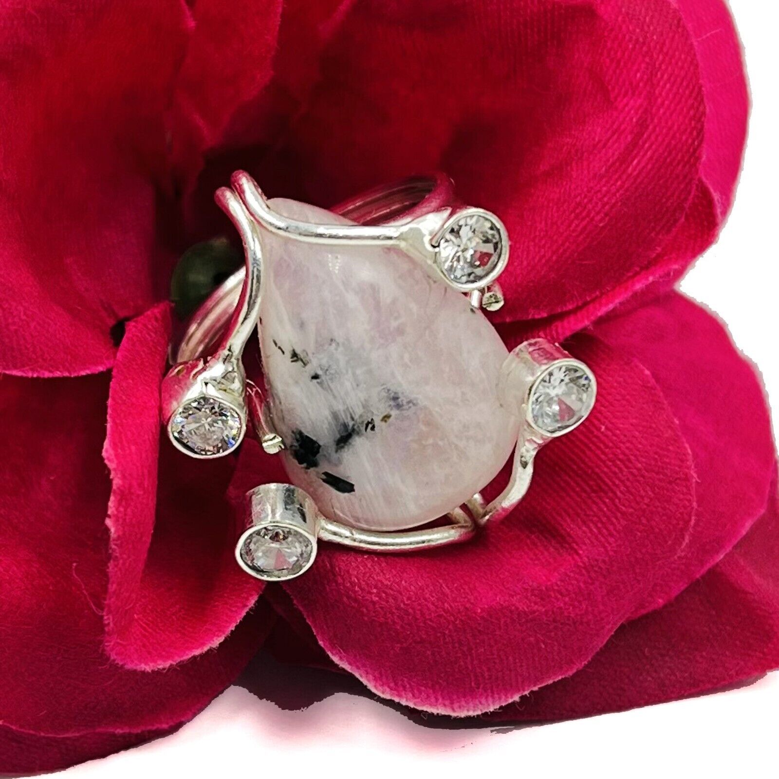 Bague En Argent 925 Avec Pierre De Lune Arc-en-ciel Naturelle - Taille Sur Mesure - Fait Main En Inde