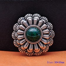 10X 30mm SILVER WESTERN FLOWER GREEN BEAD CONCHO FOR LEATHERCRAFT SADDLE GARMENT