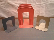 3 Vintage Metal Steel Bookends Red Demco Skyscraper and Industrial Tan and Gray