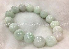 Natural 14mm Light green Jade Round Gemstone Beads Elastic Bracelet 7.5''
