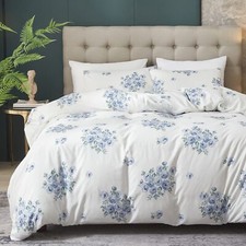 Floral Duvet Cover Set Queen Size, 3 Pieces Blue Floral Farmhouse Duvet Cover...