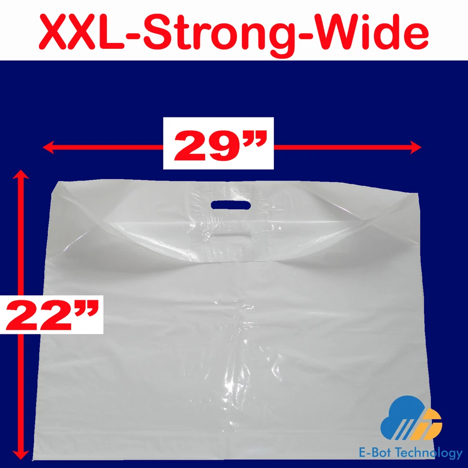 Extra Large Plain White Patch Handle Plastic Carrier Bag 29"x22" Strong Wide XXL