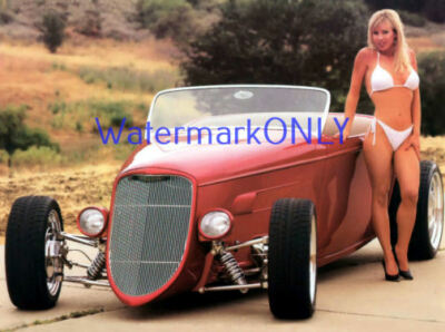 SUPER ULTRA HOT BUSTY LEGGY ''Hot Rod Ford'' Car Babe ''Pin-UP'' PHOTO! #(305)