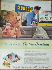 1961 Sunoco service station gas gasoline pump boy ice cream cone ad