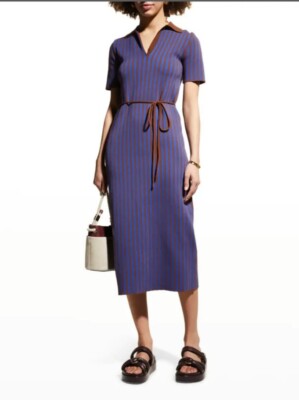TORY BURCH Plaited-Rib Polo Dress Knit Striped Belted Brown/Purple S & M Career | eBay TORY BURCH Plaited-Rib Polo Dress Knit Striped Belted Brown/Purple S & M Career | eBay