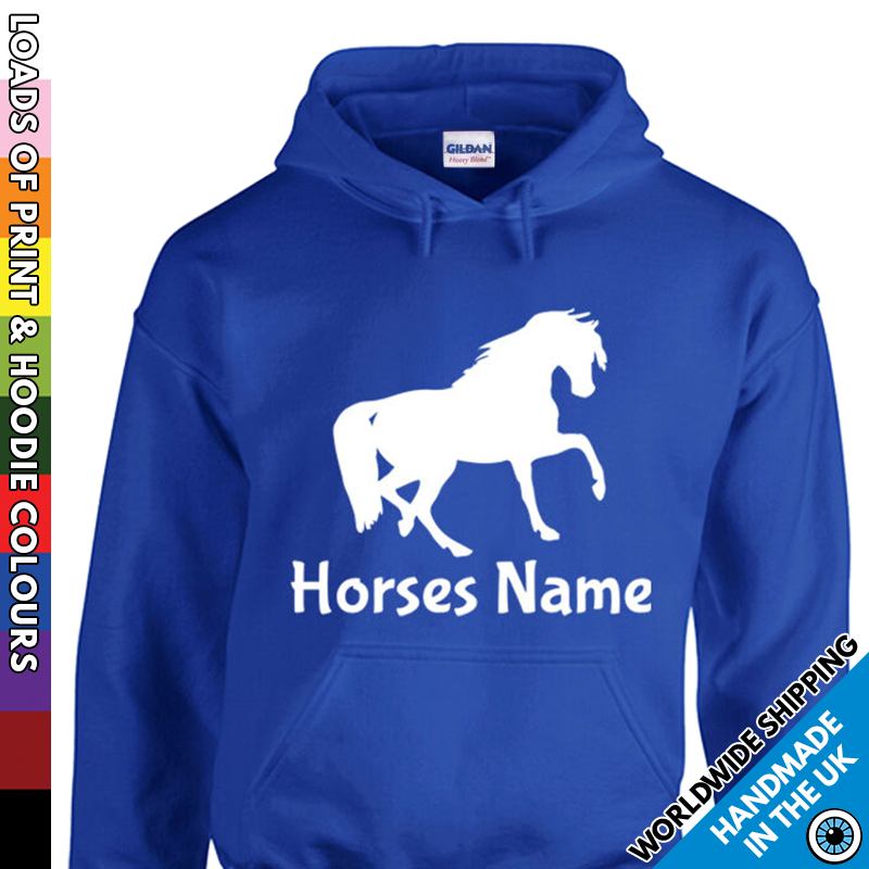 Childrens Custom Horse Hoodie Personalised Pony Horses Name Kids Boy Girl Hooded