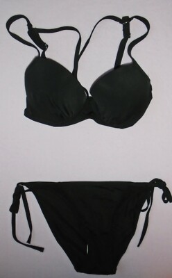 Pour Moi Beach Bound Black Bikini Top 32D & Space Briefs Size 8 New Tags BNWT