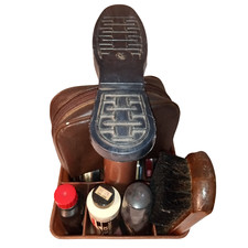 Vintage Shoe Shine Kit with Foot Rest, Brushes, and Polish Set - Turtle Wax Bag