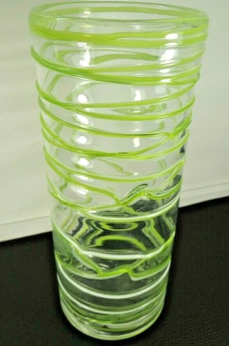 Antique Kralik Loetz Threaded Green to Clear Threaded Art Glass Vase 11.61" - Picture 3 of 10