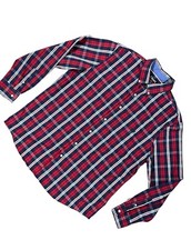 Chaps Dress Shirt Mens XL Red/White/Blue Plaid Long Sleeves Stretch!