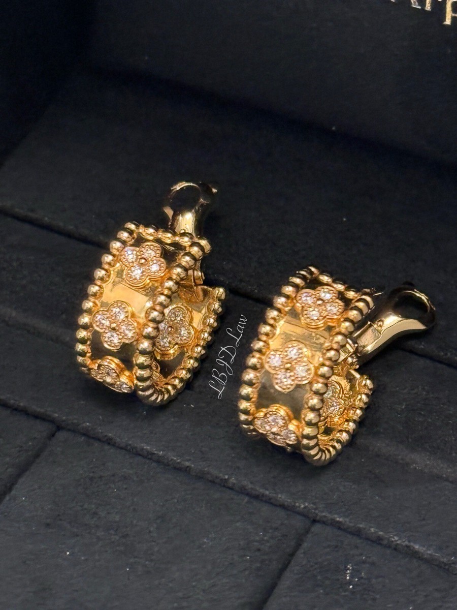 Van Cleef & Arpels Perlee Clovers Hoop Earrings 18K Yellow Gold