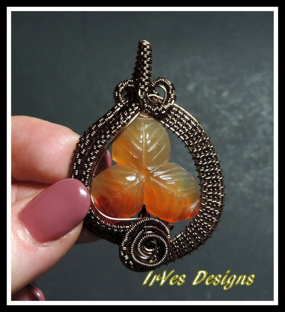 Wire wrapped onyx, antique brass wire hand made pendant/ IrVes Designs, New  York