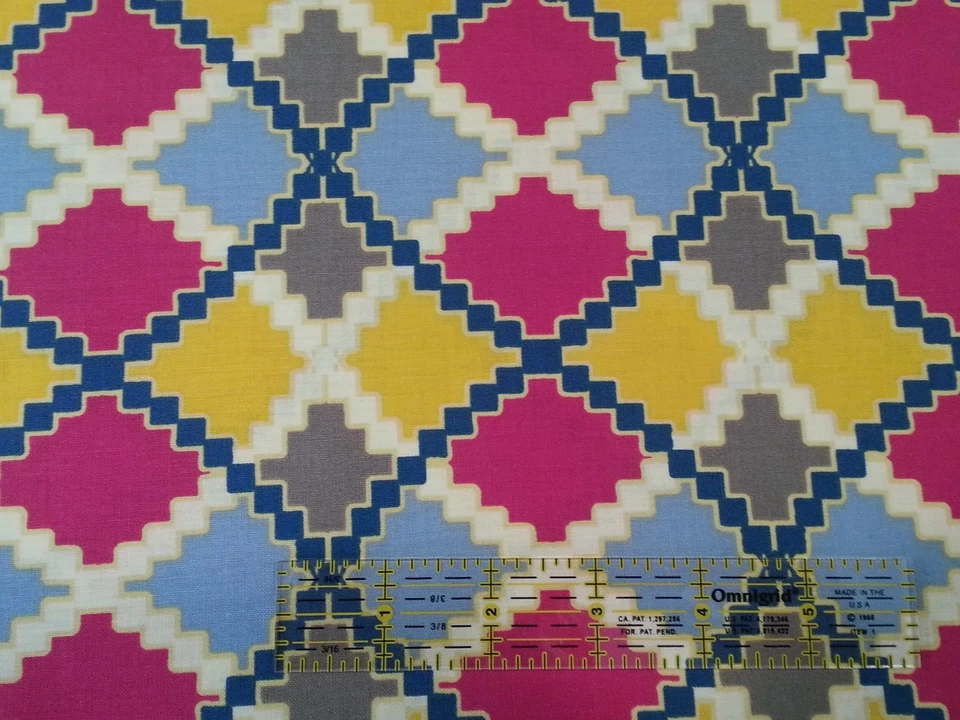 27" Kaleidoscope by Design Loft for FreeSpirit Argyle Yellow Fuchsia Blue Gray - Image 2 of 3