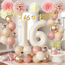 16th Birthday Decorations for Girls, Retro Blush Pink Number 16 Balloons
