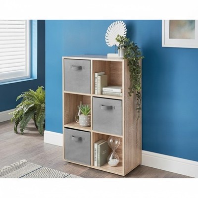 Holz Aufbewahrungsregal 6 Würfel Eiche Optik Grau Körbe Bücherregal Büro