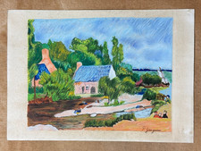 Paul Gauguin (Handmade) Mixed Media Paper Drawing Signed and Stamped