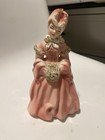 Pink White Ceramic Woman Figural Floral Glossy Mid-Century Planter C4 — photo 1