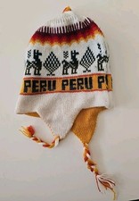 Reversible Peruvian Knit Chullo Hat Ear Flaps Llama Alpaca Design One Size