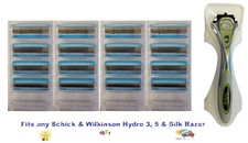16 Schick Hydro 3 Razor Blades Refills Free Metal Handle Cartridges Fits Silk5 8