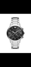 EMPORIO ARMANI MENS WATCH STEEL SILVER STRAP & BLACK DIAL GENUINE AR11208 NEW