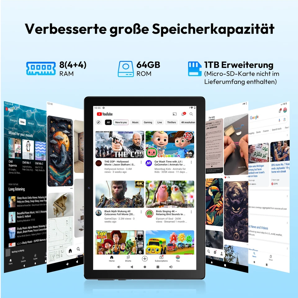 WIFI Tablet 10.1 Zoll Android 15 mit 8GB RAM 64GB ROM Bluetooth Dual Camera IPS - Bild 4 von 4