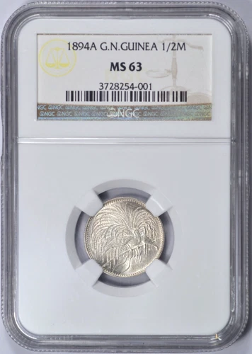 1894 GERMAN NEW GUINEA 1/2 MARK NGC MS63 PARADISE BIRD SCARCE COIN