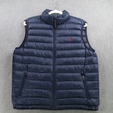 Polo Ralph Lauren Vest Men Medium Navy Puffer Full Zip Packable Duck Lightweight