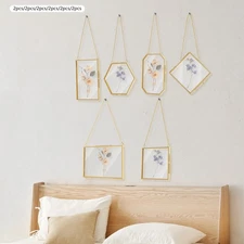 12PCS Brass Glass Frames, Wall Hanging Glass Frames for Pressed Flowers