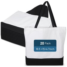 Canvas Sublimation Tote Bags Bulk 20 Pack, 18.5 x 15 x 4.7 Inch Blank Tote Ba...