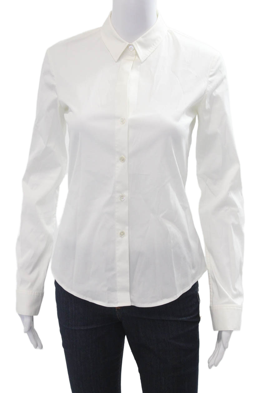 Theory Women Basic Collared Button-Up White Long … - image 1