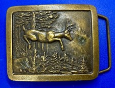 Jumping Deer Wildlife Nature Scene Hunting 1977 Indiana Metal Craft Belt Buckle