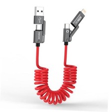 4-in-1 Coiled Multi Charging Charger Data Transfer Cable 3ft 4 in 1 Red