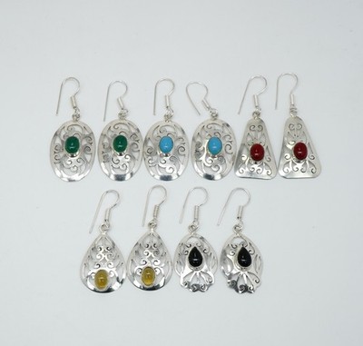 Wholesale 5PR 925 Silver Plated Coral Onyx Mix Filigree Hook Earring Lot