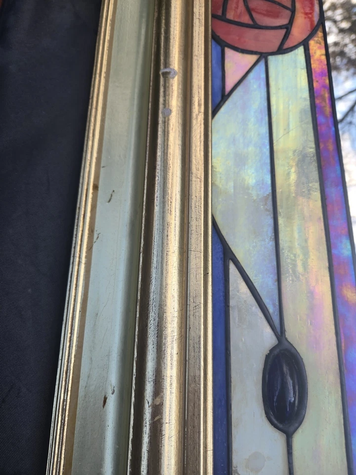 ESPELHO DE PAREDE grande DALE TIFFANY Art Deco moldura de madeira e vitral pesado - Imagem 2 de 4
