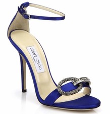 JIMMY CHOO Blue Tamsyn Crystal Buckle Sandals Size 40.5/10.5US