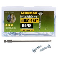 LIONMAX Pocket Hole Screws 1-1/4 Inch, 100 PCS Interior Pocket Screw #8 x 1-1/4"