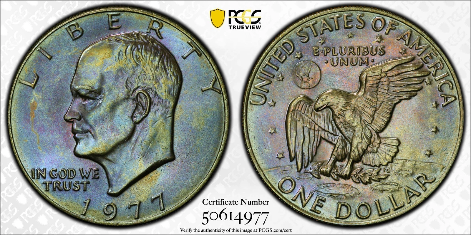 1977 P Dollar Eisenhower  PCGS MS-67+ CAC Super Toning