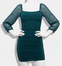 City Studio Women's Blue Balloon-Sleeve Ruched Bodycon Dress Juniors Size L