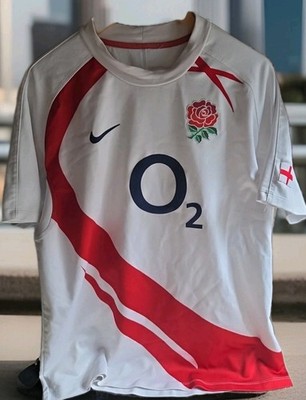England Rugby Union Heimtrikot Trikot - NIKE 2007/2009 O2 rote Rosen Erwachsene Größe L