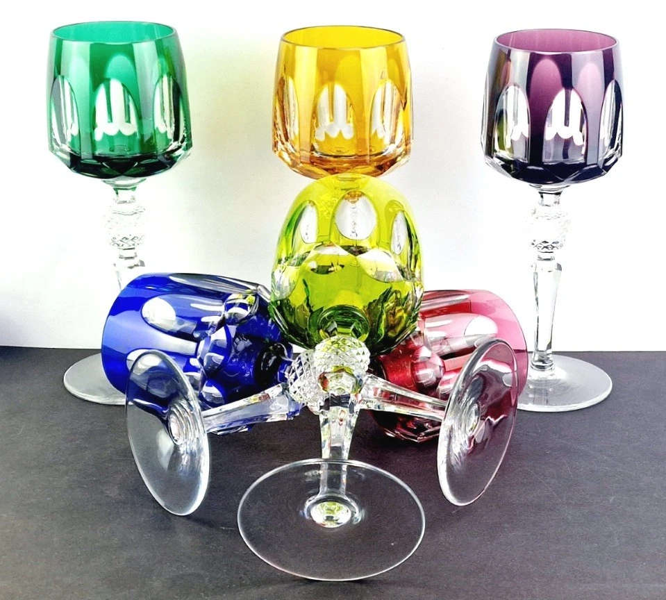 Set 6x Wine Glass Glas Flashed Glass Hand Cut Nachtmann Model Antika R1431 - Image 3 of 4