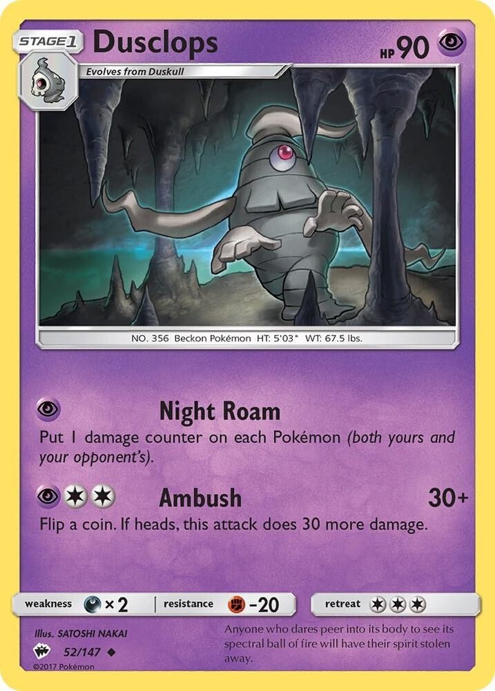 Dusclops 52/147 Uncommon Burning Shadows Pokemon Lightly Played