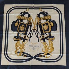 HERMES Carre 90 Brides de Gala Silk Scarf Navy Horse Tack