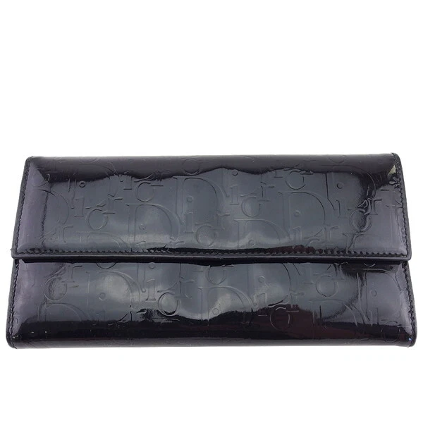 Portefeuille long trotteur Christian Dior × cuir verni authentique occasion T23441
