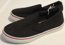 Zapatos de lona negros sin cordones para niños talla 11 banda elástica lisa puño acolchado en el talón