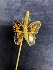 3D Metal Butterfly w/Inlay and Stones Bookmark Book Holder Amber Orange Brown