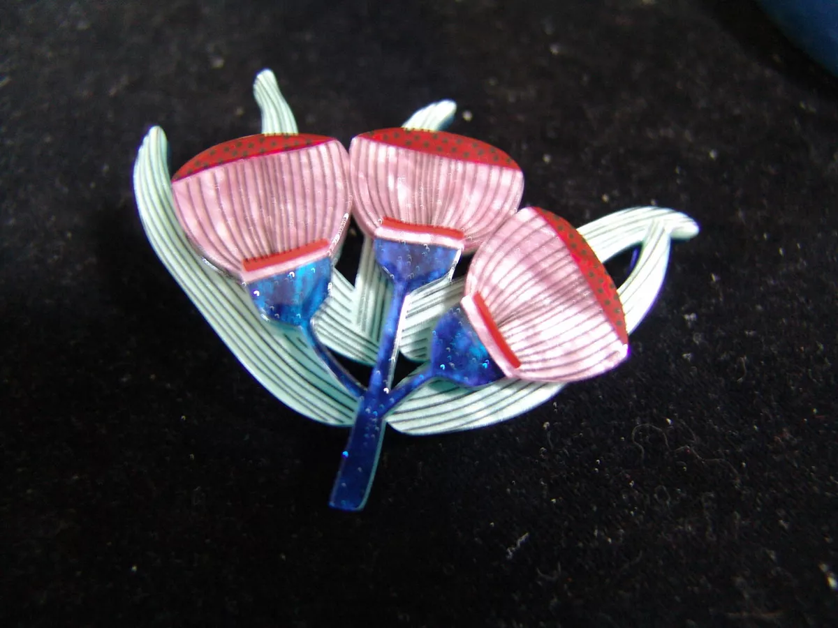 ERSTWILDER RUBY RED FLOWERING GUM FLOWER JOCELYN PROUST AUSTRALIAN RESIN BROOCH