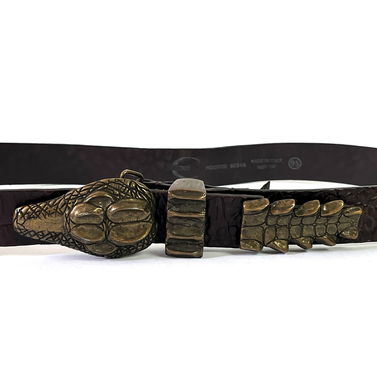 Rare Just Cavalli Crocodile Alligator Snake Belt Logo Brass