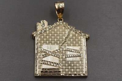 10K massives Gelbgold 3,1'' riesige Größe Diamantschliff Falle Haus Charm Anhänger.
